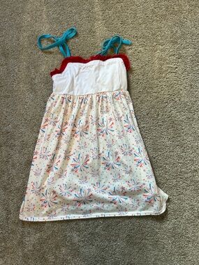 Girls White & Red Firework Print Sundress. Soft. Perfect for Monogram